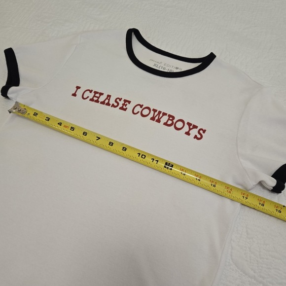 Social Edition "I Chase Cowboys" Short Sleeve Ringer T-Shirt Black‎ White XL - Picture 4 of 5